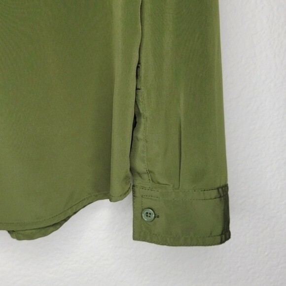 OLD NAVY Green Collared Long Roll Tab Sleeves Button Up Chest Pockets size M - Picture 14 of 16